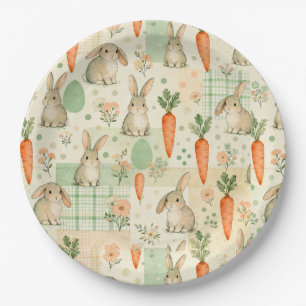 Cute Bunny & Carrot Cottage Pattern (1) Paper Plate