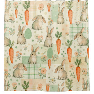 Cute Bunny & Carrot Cottage Pattern (1) Shower Curtain