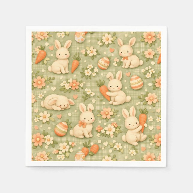 Cute Bunny & Carrot Cottage Pattern (2) Napkin (Front)