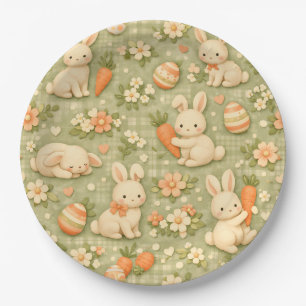 Cute Bunny & Carrot Cottage Pattern (2) Paper Plate
