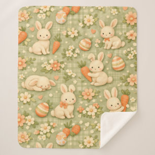 Cute Bunny & Carrot Cottage Pattern (2) Sherpa Blanket