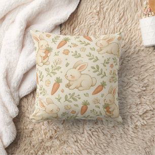 Cute Bunny & Carrot Cottage Pattern (3) Cushion
