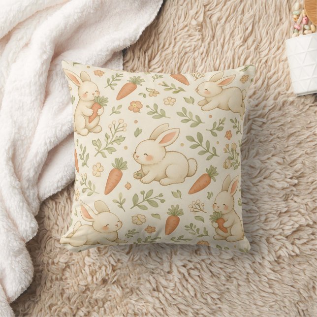 Cute Bunny & Carrot Cottage Pattern (3) Cushion (Blanket)