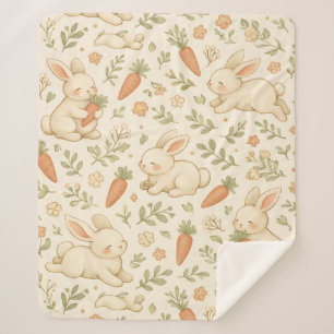 Cute Bunny & Carrot Cottage Pattern (3) Sherpa Blanket