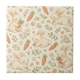 Cute Bunny & Carrot Cottage Pattern (3) Tile