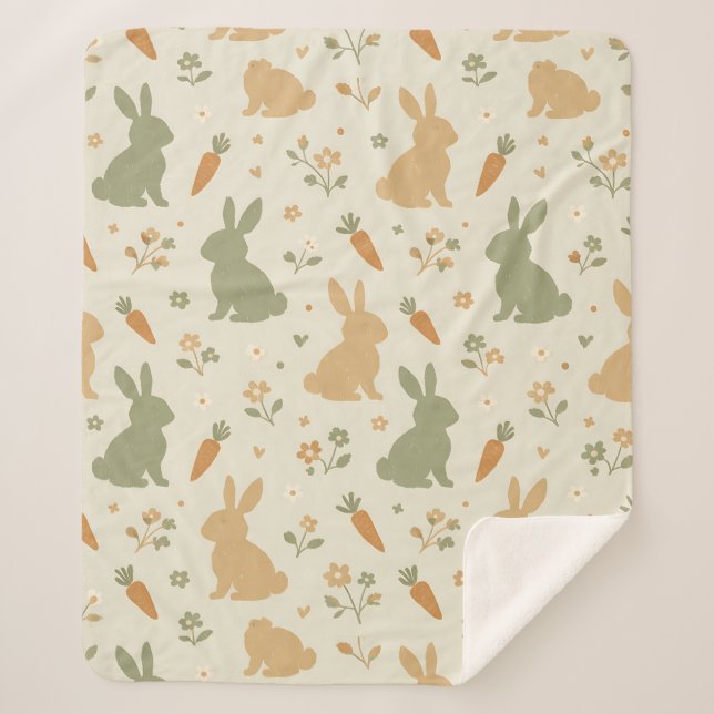 Cute Bunny & Carrot Cottage Pattern (4) Sherpa Blanket (Front)