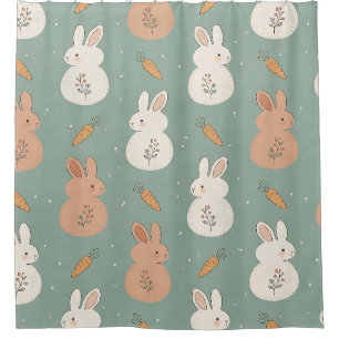 Cute Bunny & Carrot Cottage Pattern (5) Shower Curtain