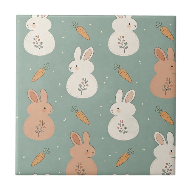 Cute Bunny & Carrot Cottage Pattern (5) Tile (Front)