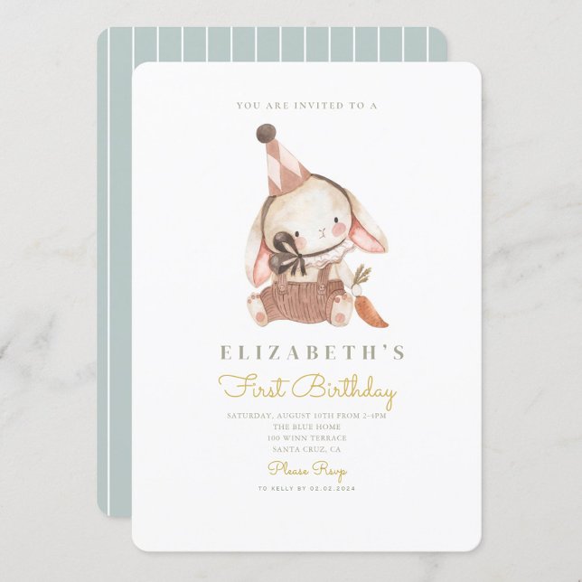 Cute Bunny & Carrot First Birthday 1st Birthday Invitation (Creator Uploaded)