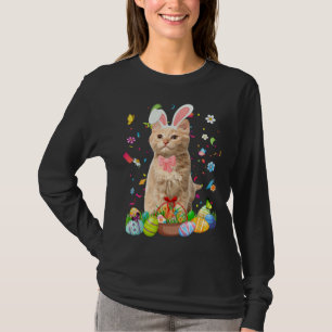 Cute Bunny Cat With Easter Egg Basket Happy Easter T-Shirt