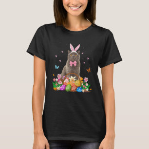 Cute Bunny Cat With Easter Egg Basket Happy Easter T-Shirt