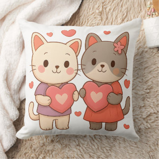 Cute Bunny Cats Heart Throw Pillow