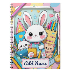 Cute Bunny & Cats Notebook – Editable Name