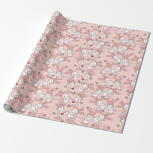 Cute Bunny Cats Wrapping Paper (Unrolled)
