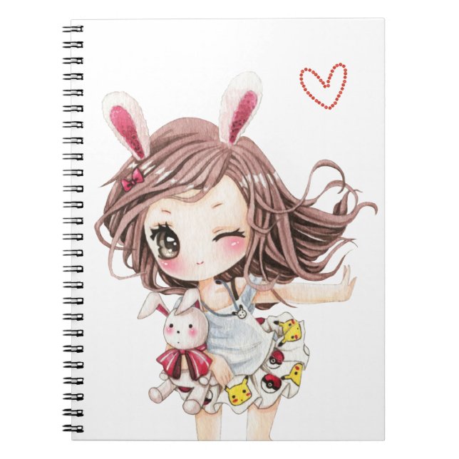 Cute bunny chibi girl spiral notebook (Front)