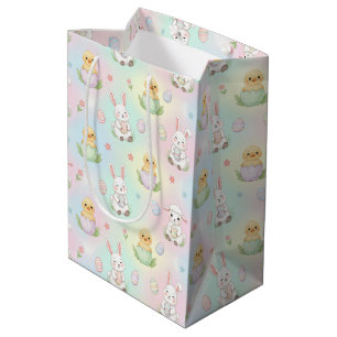 Cute Bunny Chick & Lamb Easter Pattern Kids Medium Gift Bag