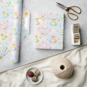 Cute Bunny Chick & Lamb Easter Pattern Kids  Wrapping Paper