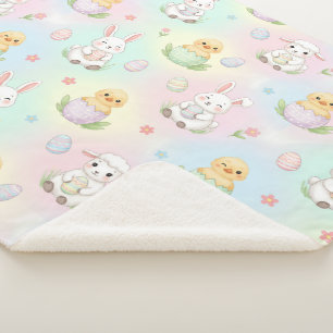 Cute Bunny Chick & Lamb Easter Pattern Sherpa Blanket