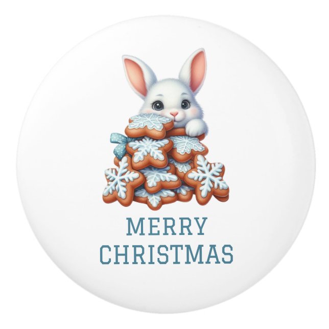 Cute Bunny Christmas Ceramic Knob (Front)