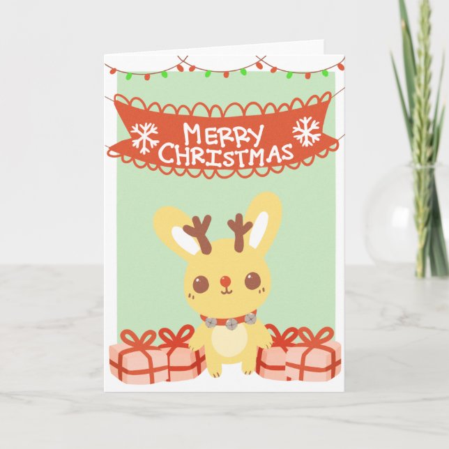 Cute Bunny Christmas Greeting Card (Front)