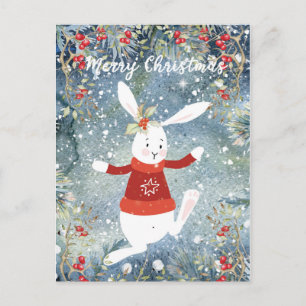 cute bunny christmas holiday card berries