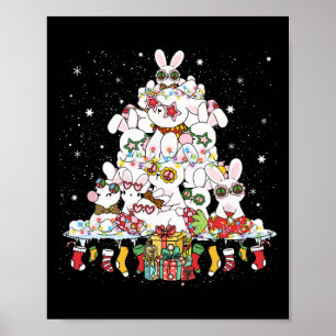 Cute Bunny Christmas Tree White Rabbits Surrounded Poster