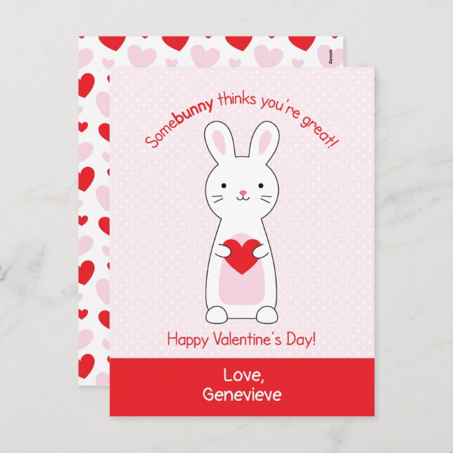 Cute Bunny Class Valentines Holiday Postcard (Front/Back)