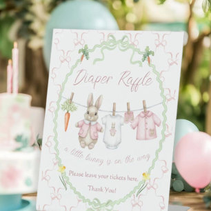 Cute Bunny Clothesline Baby Shower Diaper Raffle Pedestal Sign