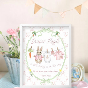 Cute Bunny Clothesline Baby Shower Diaper Raffle Poster