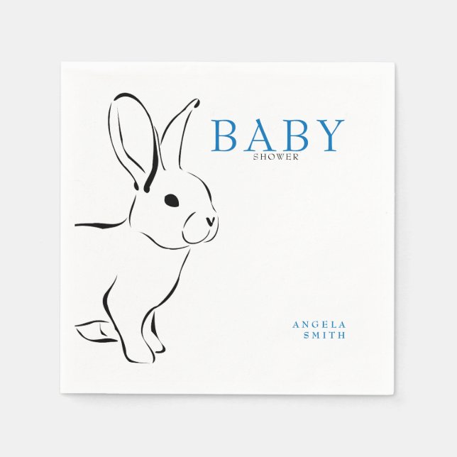 Cute Bunny Cobalt Blue Baby Shower Napkin (Front)
