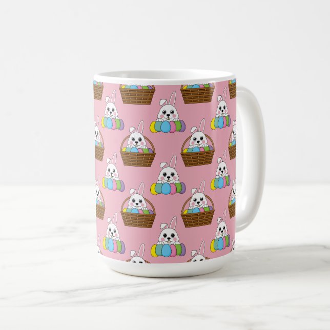 Cute Bunny Colourful Easter Egg Hunt Basket Patter Coffee Mug (Front Right)