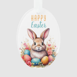 Cute Bunny Colourful Eggs Flowers Happy Easter Ornament