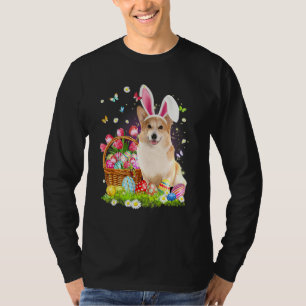 Cute Bunny Corgi Dog Easter Eggs Basket Easter Day T-Shirt