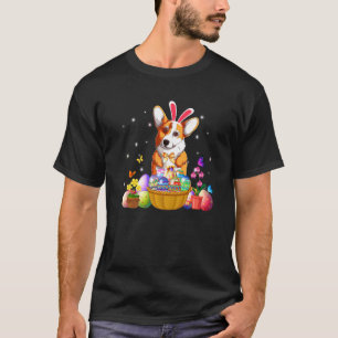 Cute Bunny Corgi Dog & Easter Eggs Basket Happy Ea T-Shirt