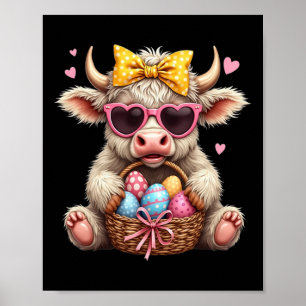 Cute Bunny Cow Retro Farmer Western Easter Day Poster