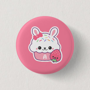 Cute Bunny Cupcake Monogram 3 Cm Round Badge