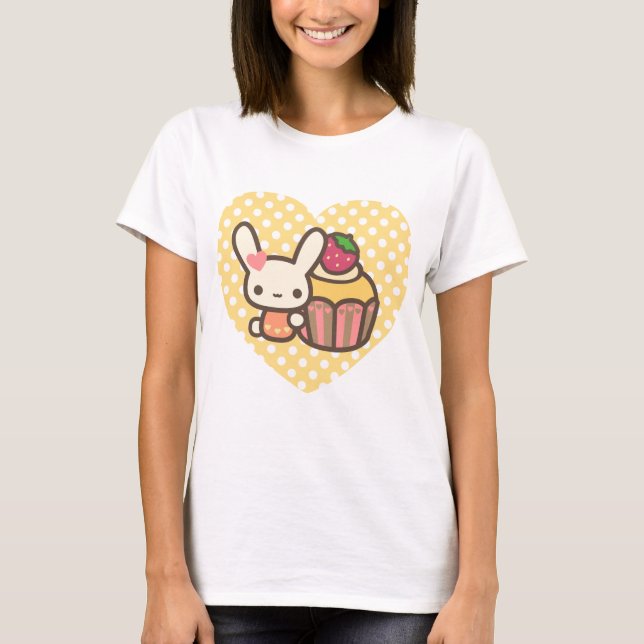 Cute bunny cupcake strawberry pink kawaii T-Shirt (Front)