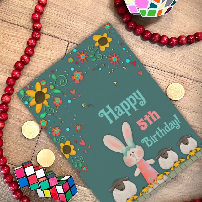 Cute Bunny Daisies Customisable Age Birthday Card (Creator Uploaded)