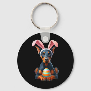Cute Bunny Doberman Pinscher Dog Easter Hug Eggs E Key Ring