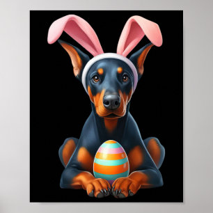 Cute Bunny Doberman Pinscher Dog Easter Hug Eggs E Poster