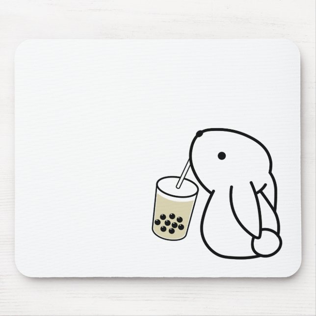 Cute Bunny Drinking Boba Tea Mouse Pad (Front)