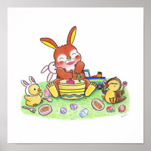 Cute Bunny Duck  Cooking Kids  Room Poster