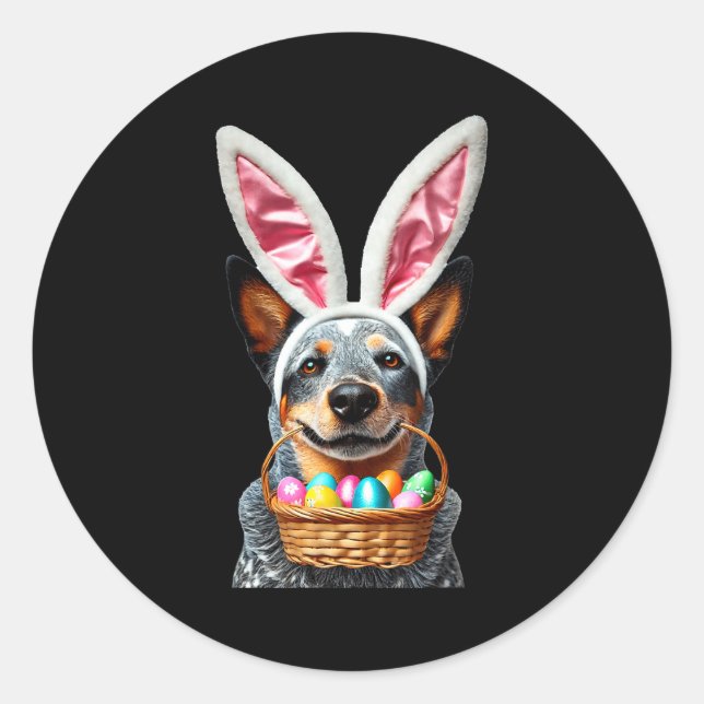 Cute bunny ear australian cattle dog easter eggs classic round sticker (Front)