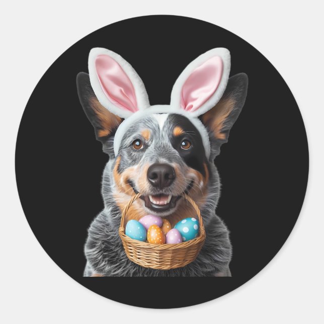 Cute Bunny Ear Australian Cattle Dog Easter Eggs O Classic Round Sticker (Front)