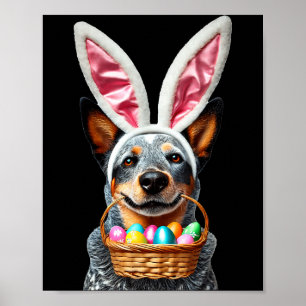 Cute bunny ear australian cattle dog easter eggs poster
