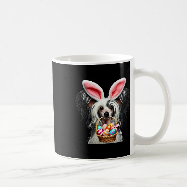 Cute Bunny Ear Chinese Crested Dog Easter Egg Hunt Coffee Mug (Right)
