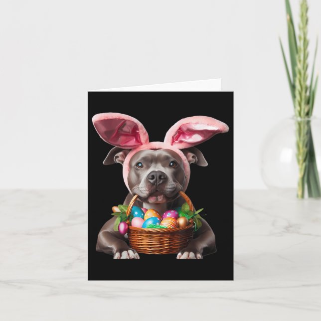 Cute Bunny Ear Pit Bull Dog Easter Eggs Owner Love Card (Front)