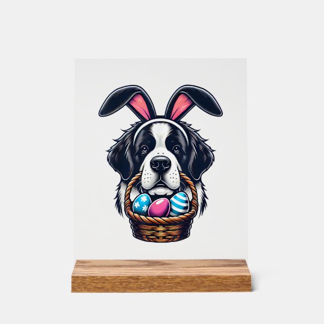 Cute Bunny Ear Saint Bernard Dog Easter Egg Owner  Acrylic Sign (Front)