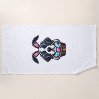 Cute Bunny Ear Saint Bernard Dog Easter Egg Owner  Beach Towel
