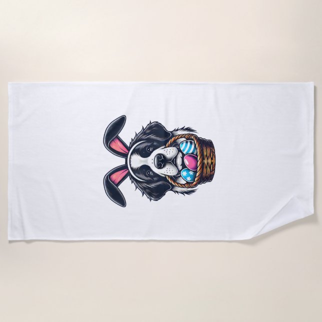 Cute Bunny Ear Saint Bernard Dog Easter Egg Owner  Beach Towel (Front)